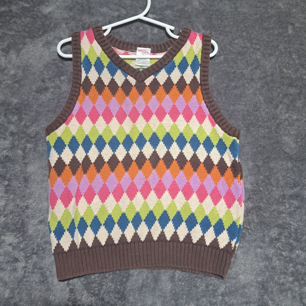 VTG Gymboree Kids Size 8 Argyle Sweater Vest‎ Multicolor Cotton V-Neck Preppy